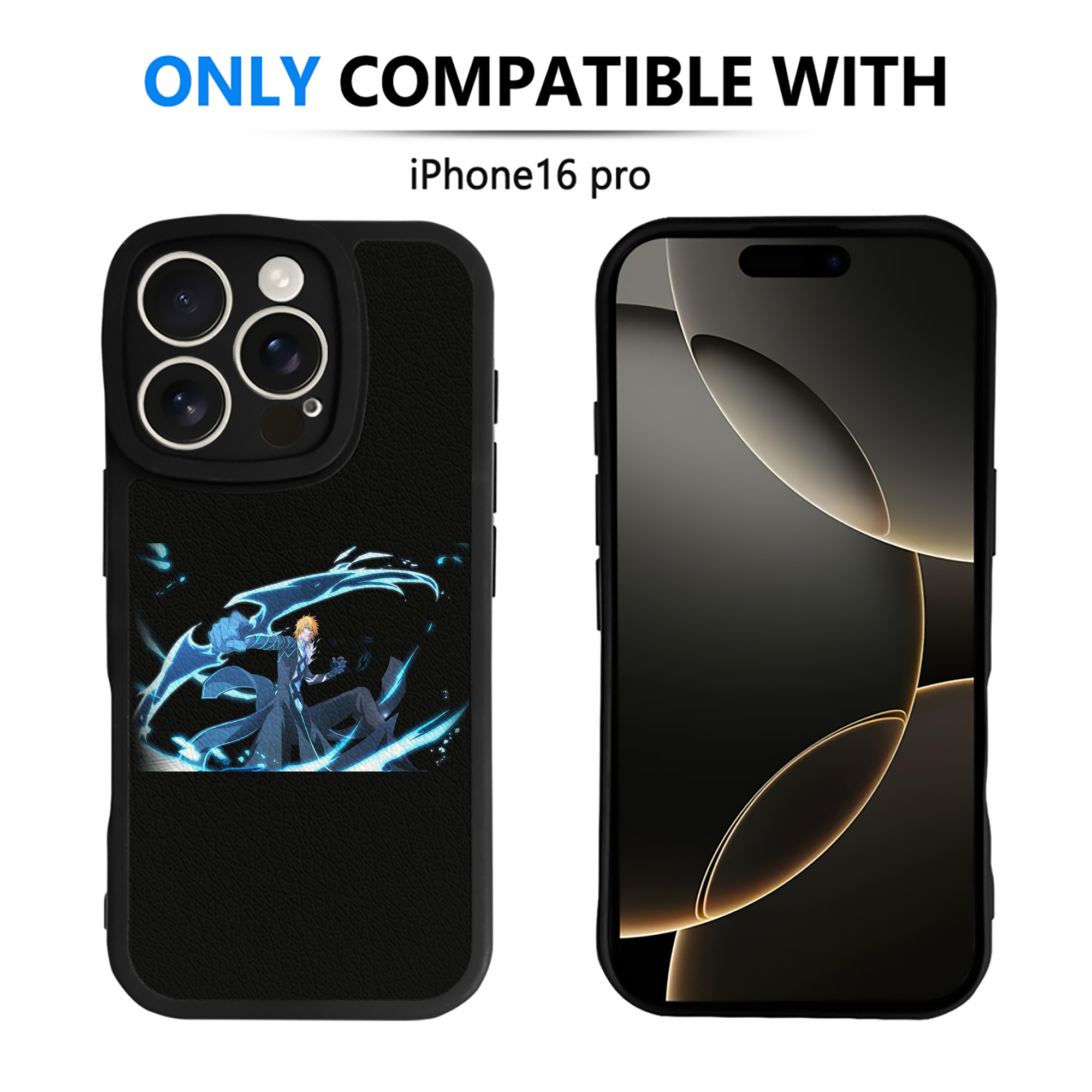 （画像用） ブリーチ 黒崎一護（くろさき いちご）BLEACH Kurosaki Ichigo 【iPhone 16シリーズ対応】シリコンスマホケース（レザー調） 材質：シリコン
